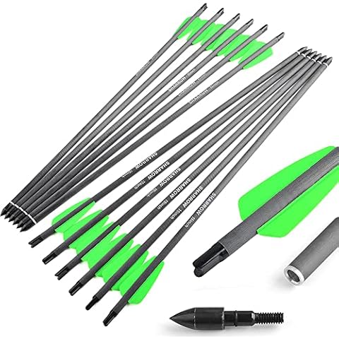 AMEYXGS 7.5” Crossbow Bolts 15” Carbon Crossbow Arrows with 2" vanes Moon Nocks and Removable Tips for Archery Target Practice 12/24Pack (12pcs, Green-15) Cover