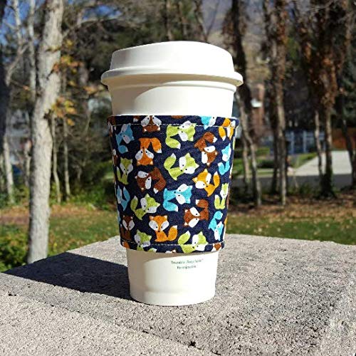 Fabric coffee cozy/cup sleeve/coffee sleeve/coffee cup holder Foxes on Navy