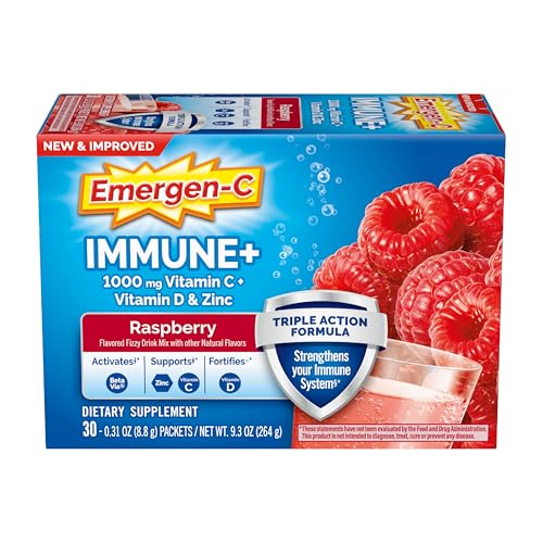 emergen-c immune triple action immune support powder betavia r 1000mg vitamin c b vitamins vitamin d and antioxidants raspberry back to school essentials  30 count