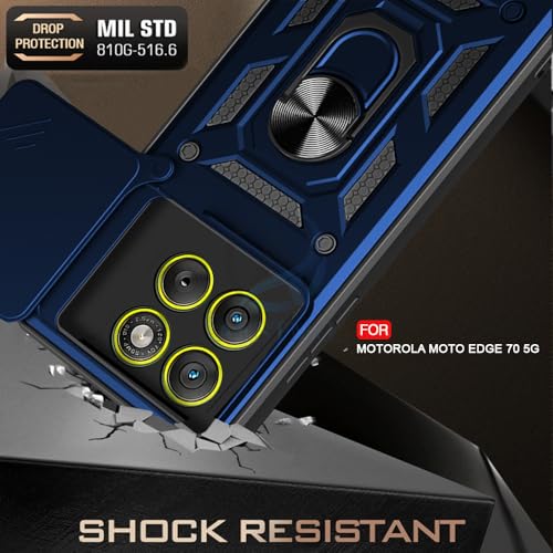 Image of AESTMO Tough Armor Moto Edge 70 5G Bumper Back Case Cover | Ring Holder & Sliding Camera Shield Cover | 360 Degree Protection Back Case Cover for Moto Edge 70 5G (Blue)