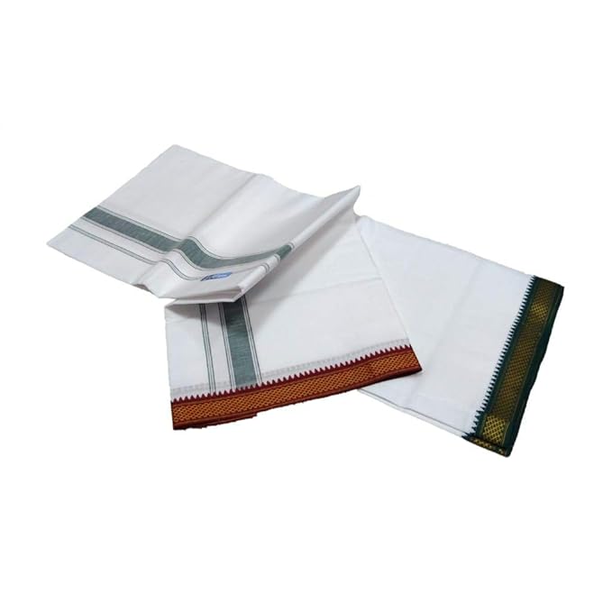 Cotton Cool Men's Cotton Dhoti Colour Border Size:130X 2.00 Mts Colour:White