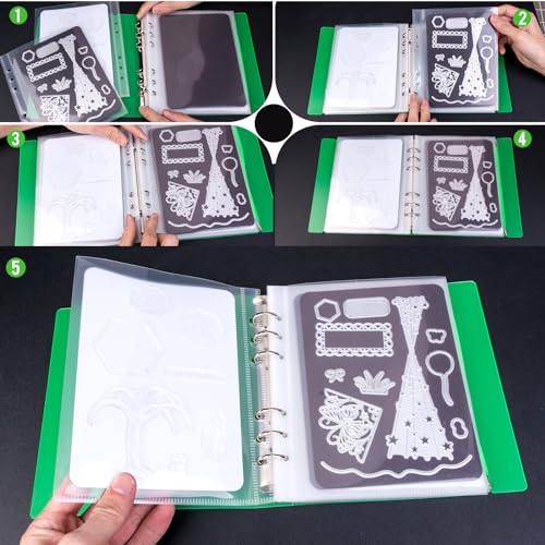 Image of UNIMEIX 12 Pcs Magnetic Sheets for Die Storage with 1 Binder Cover, Stamp and Die Storage Pockets Die Cut Storage for Card Making Supplies(0.8 mm Thickness, Green)