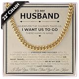 Love You This Much To My Husband Classic 5mm Steel Necklace | Birthday Gift for Husband | 22" Length | Xmas Present for Him Anniversary | Luxury Box Included (Cuban Necklace, 18k Gold Finish)