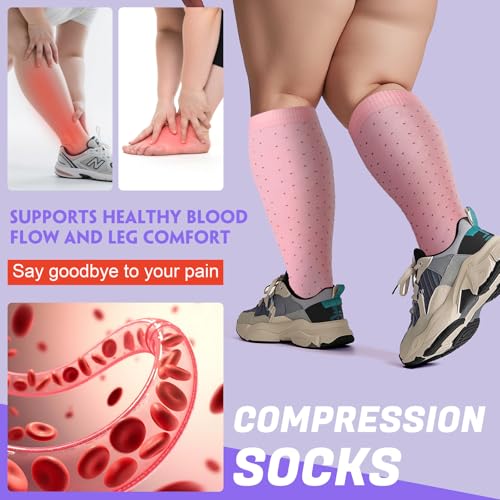 Image of 4 Pairs Plus Size Compression Socks,Extra Wide Calf 20-30 mmHg Knee High Compression Socks for Men Women Circulation