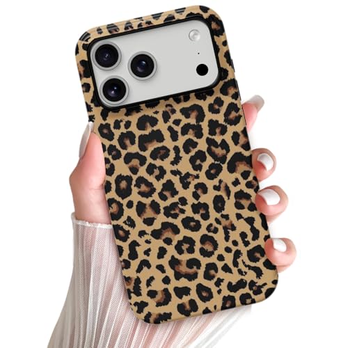 Skyseaco Compatible with iPhone 17 Pro Case Cute Leopard Print Phone Case for Women Girl Shockproof Soft TPU and Hard PC Double Layer Protective Cover, Brown Leopard - image 1