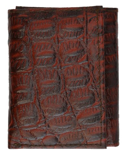MARSHAL Crocodile Print Cowhide Leather Trifold Wallet with Center Id window & Credit card Slots