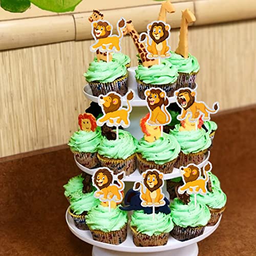 Lion Cupcake Topper, Jungle Safari Animal Cupcake Decor - Forest Animal Lion Baby Shower Birthday Party Decoration - 18Pcs #TOP3