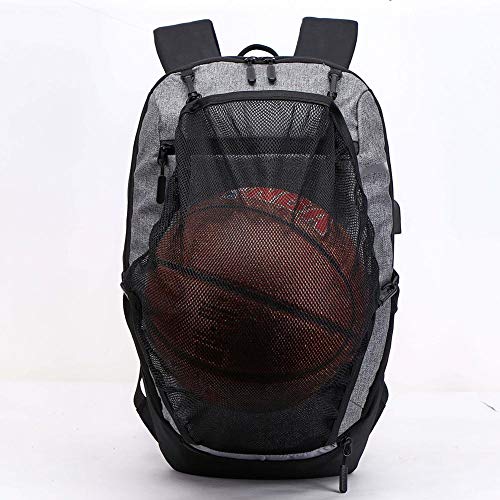 Heling896 Mochila de fútbol de baloncesto neta oculta - Hombres Puerto de carga USB Mochilas informales resistentes al agua para el uso diario de la escuela, Viajes, Deporte, Ocio, Senderismo, Camping