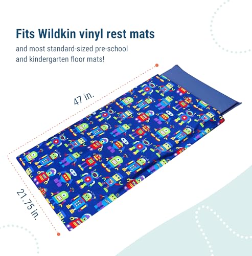 Image of Wildkin Kids Microfiber Nap Mat Cover - Soft, Durable & Fits 1.5 inch Vinyl Sleep Mats (Robots)