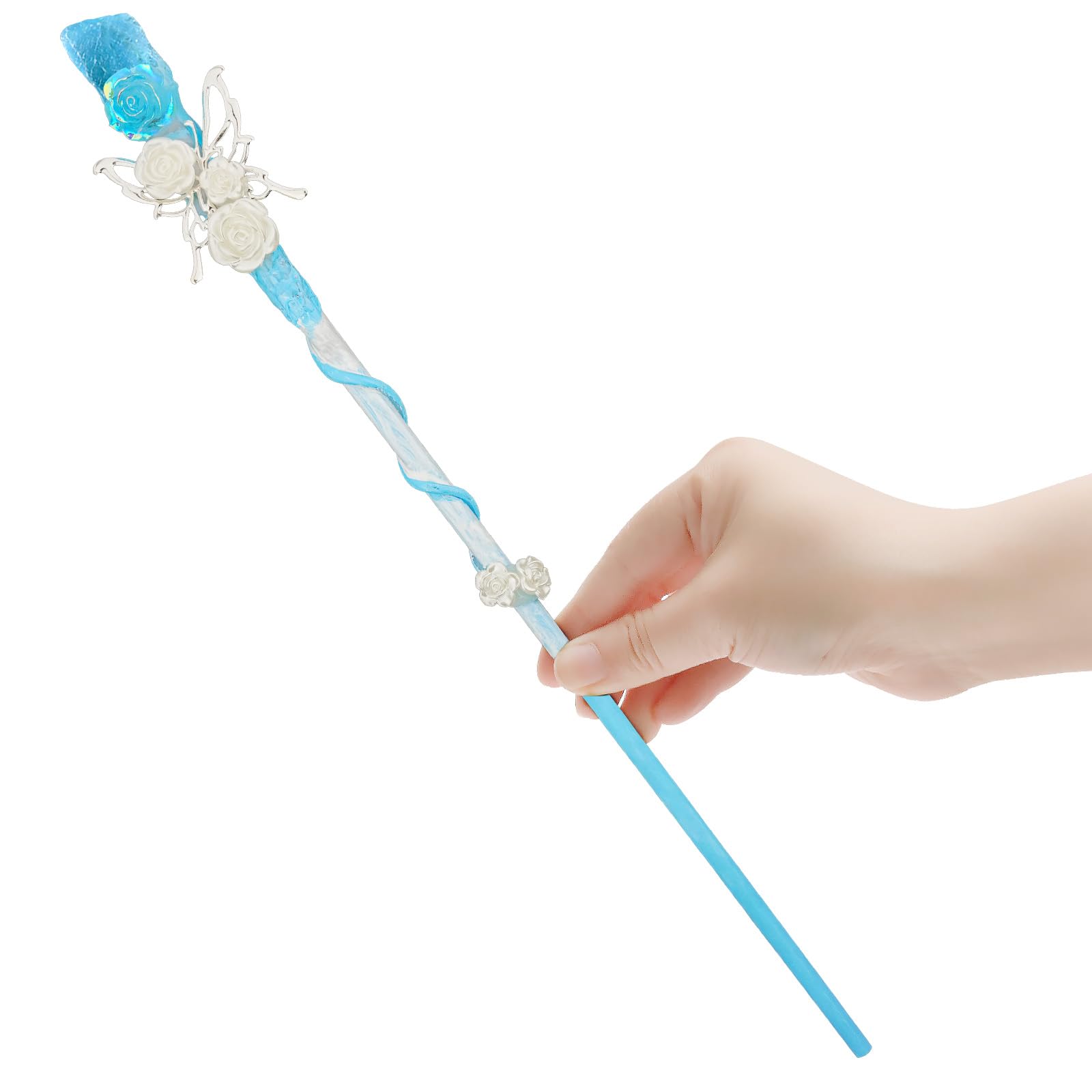 Rileryan Handcrafted Crystal Gemstone Fairy Wands Princess Wand Magic Wand for Witch Wizard Halloween Christmas Decor Accessories Birthday Gift (Blue)