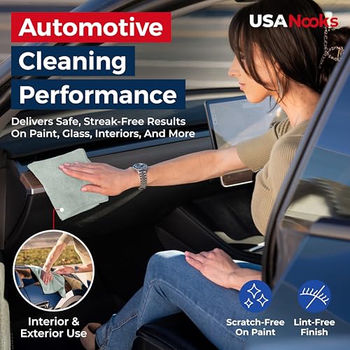 Image of USANOOKS Microfiber Cleaning Cloth - Sea Green - 24Pcs (12.5x12.5 inch) High Performance - 1200 Washes, Ultra Absorbent Car Towel Traps Grime & Liquid for Streak-Free Mirror Shine - car Washing Cloth