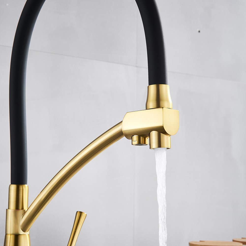 Grifo caliente y frío Grifo del fregadero de la cocina Grifo Mezclador de filtro de agua pura Grúa Manijas dobles Purificación de la cocina, negro mate B, talla única