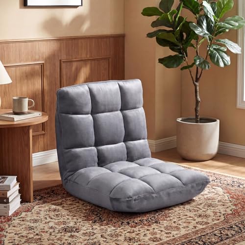 Image of COSTWAY Floor Chair, Video Gaming Chairs with Back Support | Adjustable 14-Position, Alloy Steel Frame, Lazy Sofa Lounge Recliner for Adults Kids (Silver Grey)