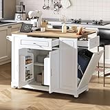 LAKFEW Isla de Cocina con Ruedas, Blanco+Natural