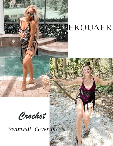 Ekouaer Beach Swimsuit Cover Up Women Crochet Bikini Coverups Summer Pool Swimwear Tassel Dress4