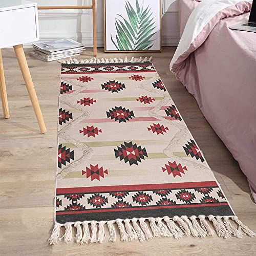 Teppich aus türkischer Baumwolle, 60 x 130 cm, handgewebter Teppich, zottelig, getufteter Schlafzimmerteppich mit Quasten, Flurläufer für Küche, Wohnzimmer, Wäschetür, Eingangsdekoration Cover