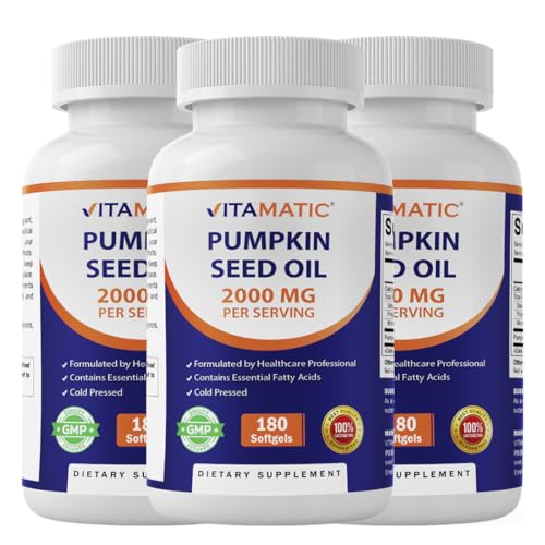 Vitamatic Pumpkin Seed Oil 2000mg/serving, 3-pack (540 softgels) supports prostate & heart health