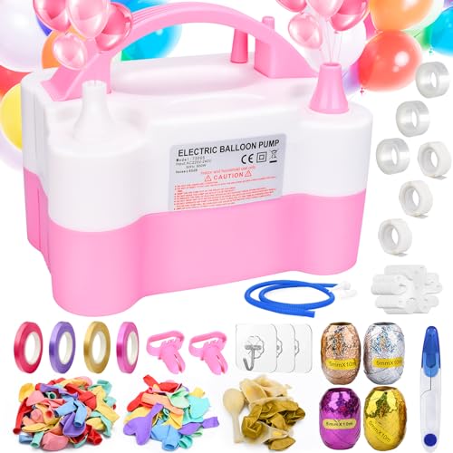 TAVADA Inflador de Globos 600W, 220V-240V, Hinchador de Doble Boquilla, Bomba Eléctrica para Fiestas, Bodas, Cumpleaños, Decoración(Rosa)