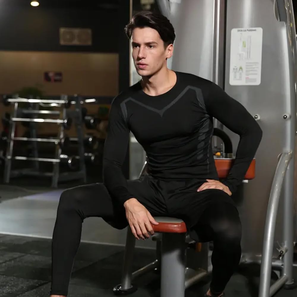 3 Pack Men's Compression Shirts Long Sleeve Workout Baselayer Quick Dry Athletic T Shirts Sport Running Tops - Image 4