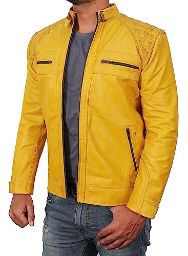 Image of Mens Vintage Retro Biker Cafe Racer Jackets - Diamond Quilted Style Genuine Leather Motorcycle Jacket