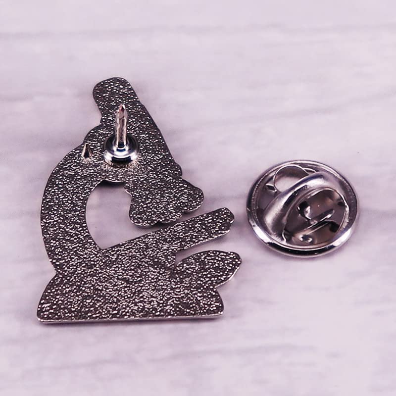 Image of Silver Microscope Enamel Pin Brooch Metal Badge for Backpacks, scientific gift, scientist laboratory, medical biology jewelry gift