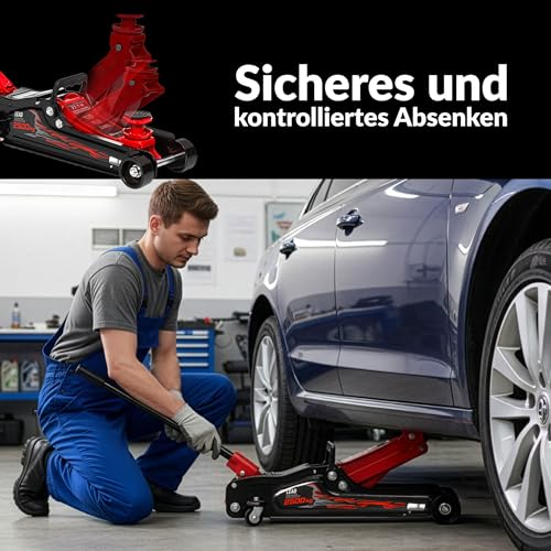LEHMANN Hydraulischer Wagenheber 2,5T, Hubhöhe 85-360 mm, 360° Rollen, 2 Gummiauflage,...
