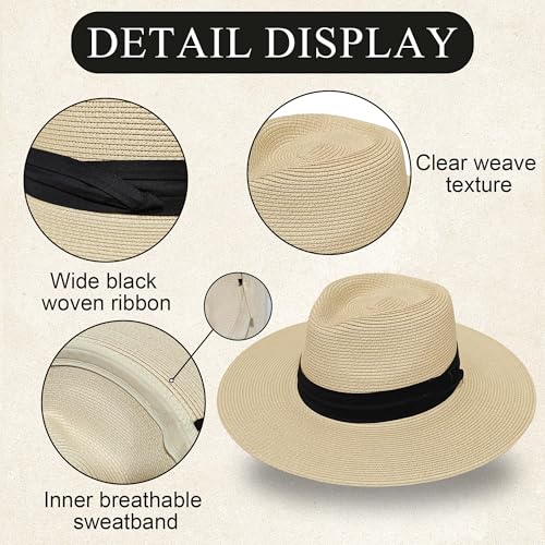 Sombrero de paja mujer estilo Fedora con ala ancha miniatura 3