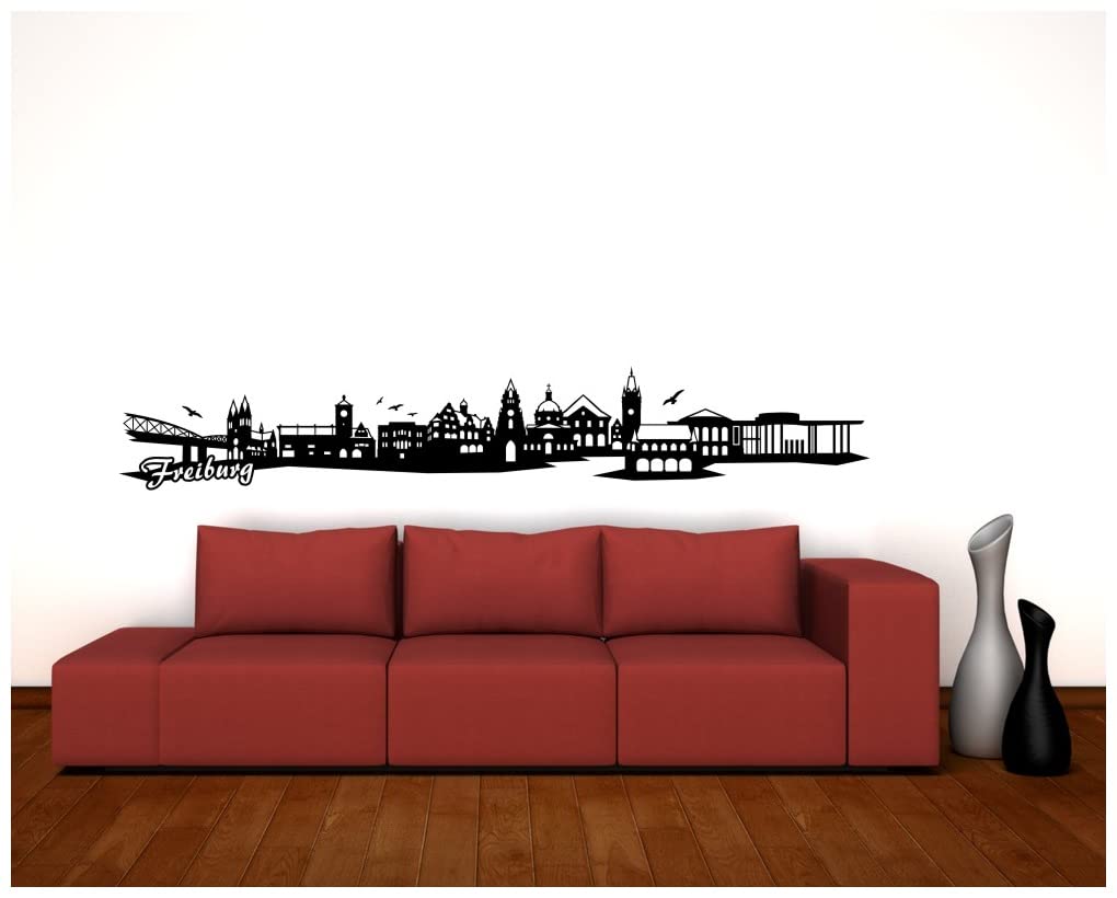Samunshi® Wandtattoo Freiburg Skyline Wandaufkleber 220 x 36cm schwarz