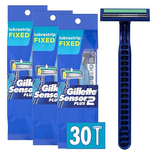 Gillette Sensor2 Plus Fixed Men's Disposable Razor, 10 Count (Pack of 3) Blue