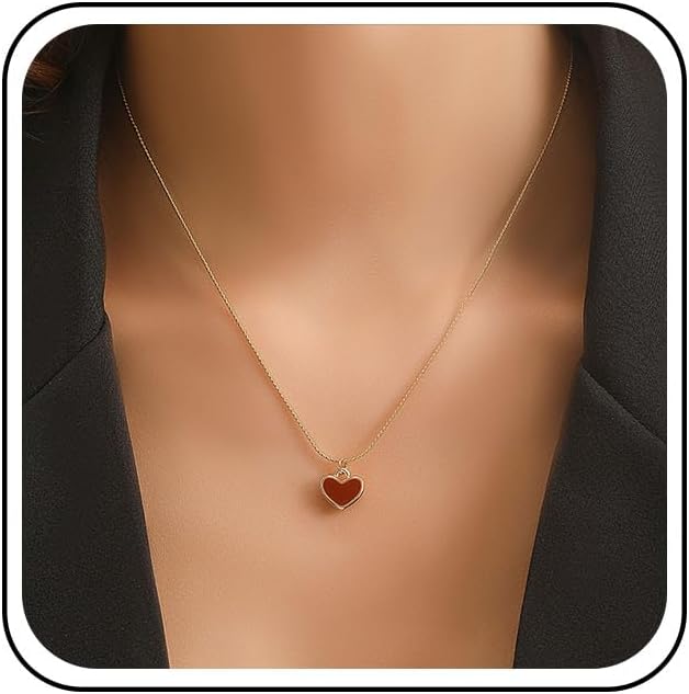 Boho Love Heart Necklace Choker Vintage Enamel Heart Necklace Gold Heart Love Pendant Necklace Tiny Love Heart Necklace Jewelry for Women