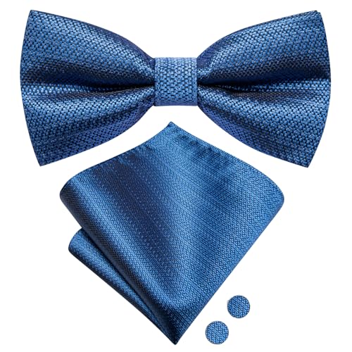 Image of Hi-Tie Bow Ties for Men Pre-Tied Pocket Square with Cufflinks Mens Bowtie Sets for Wedding Formal Party