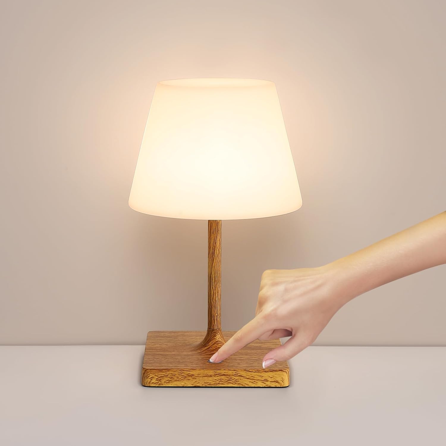 small table lamp for women: warm light & waterproof - cozy shower for aged 25-33 self care - anxiety relief gifts wood-grain