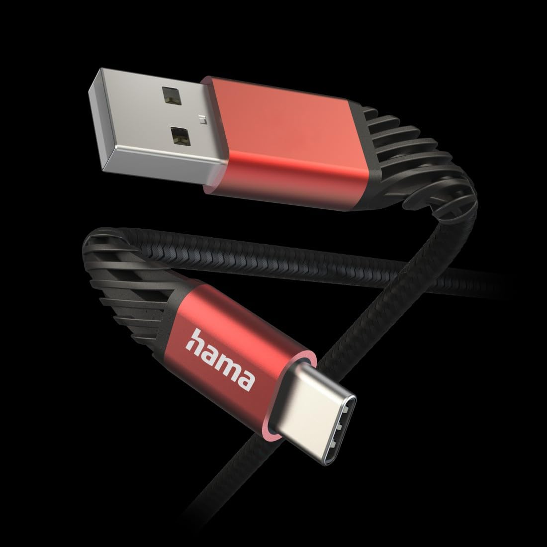 Hama Kabel USB A wtyk - USB C wtyk (5V, 480 Mbit/s, 3A, nylon, 1,5m) czarny/czerwony