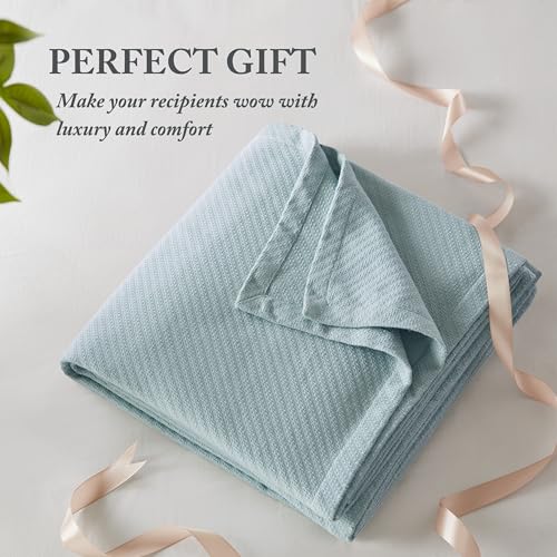 Image of Madison Park Liquid Cotton Luxury Blanket Premium Soft Cozy 100% Ring Spun Cotton For Bed , Couch or Sofa, Twin, Light Blue | Breathable Fabric for Bed or Couch, Diamond Pattern, Lightweight, OEKO-TEX Certified