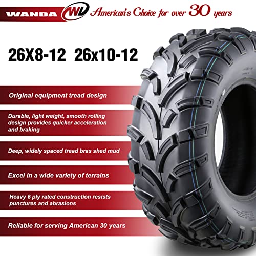 Image of WANDA Set 6 ATV UTV Tires (2) 26x8-12 F & (4) 26x10-12 R 6PR 6 Wheeler | Lite-Mud Series All Terrain Hybrid Agil & Versatile