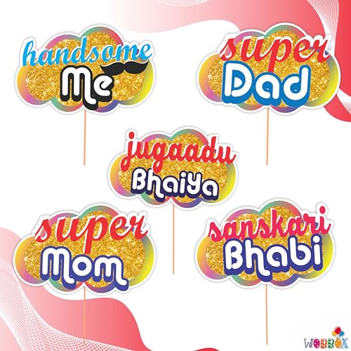 Image of Wobbox All Occasion Indian Family Photo Booth Party Props (18 Pieces)