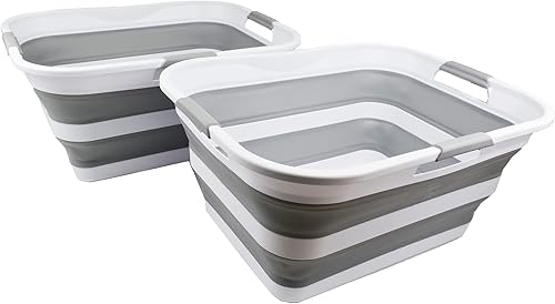 SAMMART 42L (11 gallon) Collapsible Plastic Laundry Basket - Foldable Pop Up Storage ContainerOrganizer - Portable Washing Tub - Space Saving