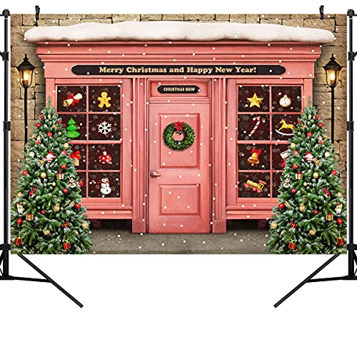 OUYIDA Christmas Store Photography Backdrop Christmas Toy Shop Photo Background Xmas Tree Gifts Holiday Shopping Store Decoration New Year Party Supplies Photo Studio Props 7X5FT CEM37