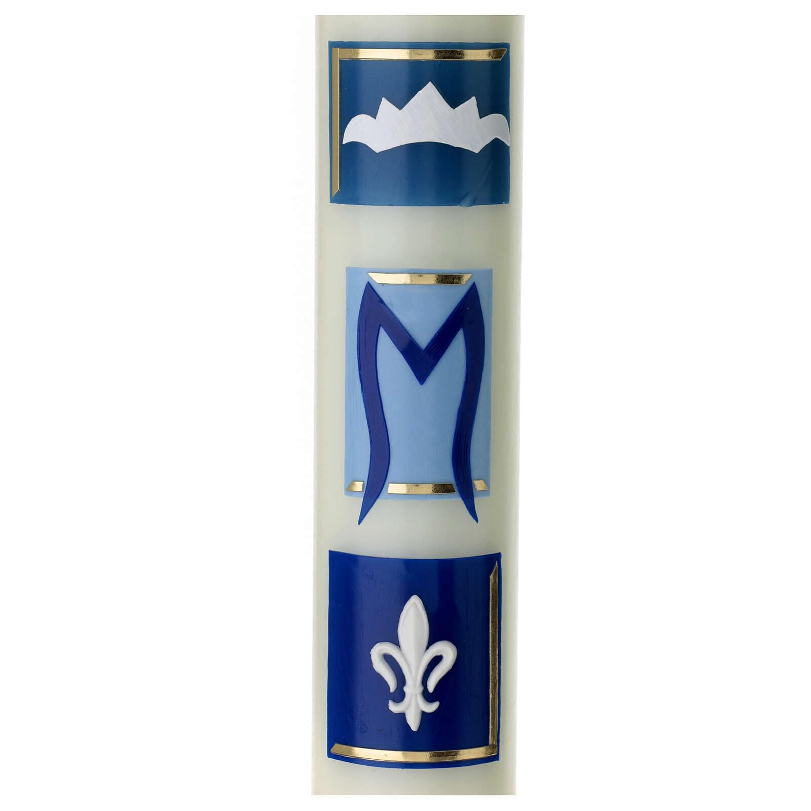 Marian Candle with Blue Squares and Lily 40x6 cm