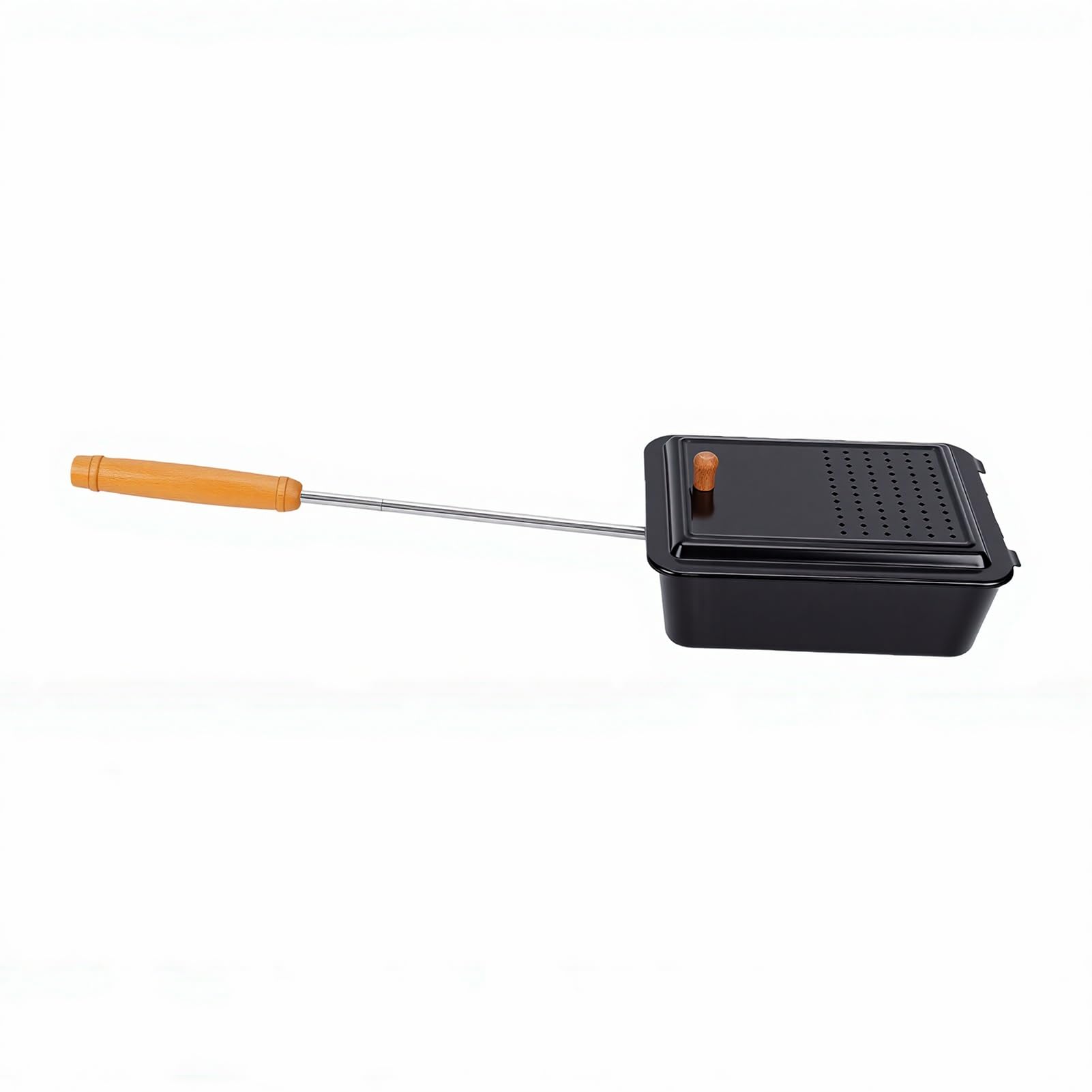 Generic Macchina per Popcorn Antiaderente Vecchio Stile per Popcorn da Campeggio con Manico in Legno per Casa, Campeggio, Cortile, Ferro, Legno di Faggio, Acciaio Inossidabile, 25x19x8,5 Cm