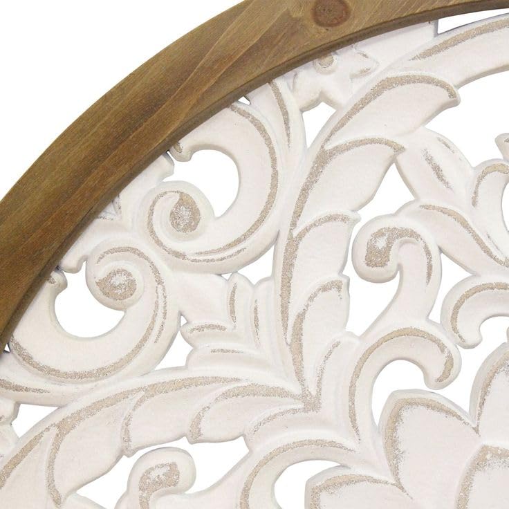 Image of Decor Delights Wall panel Floral MDF Wall Decoration Panel, Hanging Wood Carving Wall Decoration Panel for Living Room, Bedroom, Hallway, Office Wooden Wall Hanging Plaque, Wood Carving (Arched Half)