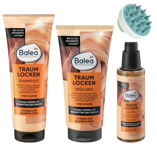 3er Pack Balea: 1x Professional Shampoo Traumlocken, 250 ml, 1x Professional Spülung Traumlocken, 200 ml, 1x Professional Haaröl Traumlocken, 100 ml+Kopfhaut Massagebürste