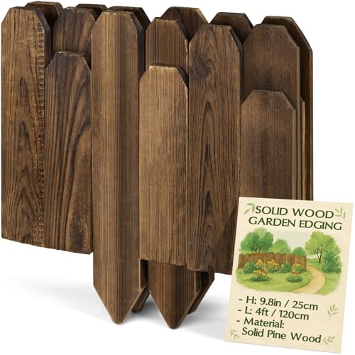 Wood Garden Edging for Landscaping – Flat Panel Fence Border for Flower Beds, Decorative Wooden Stakes for Lawn & Pathway, Durable Natural Wood Design for Outdoor Use