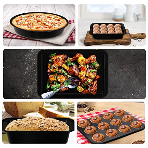 Tebery 5 Pack Nonstick Bakeware Set Includes Cookie Sheet, Loaf Pan, Square Pan, Round Cake Pan, 12 Cups Muffin Pan #TOP5