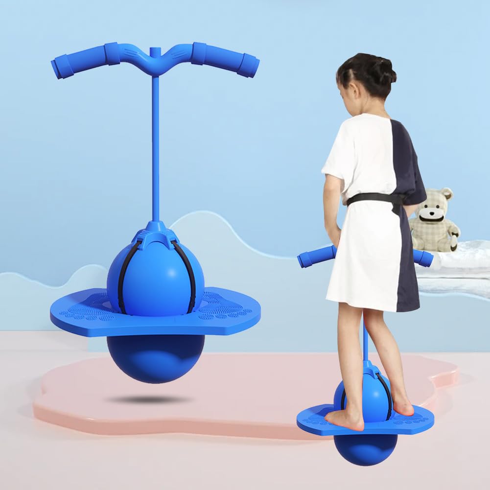 HTU Pogo con Maniglia e Pompa Bounce Jump Trick Board per Bambini (Blu)