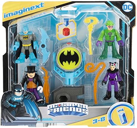 Imaginext DC Super Friends Bat-Tech Bat-Signal Multipack, figure set of 4 characters with lights and accessories for kids ages 3+