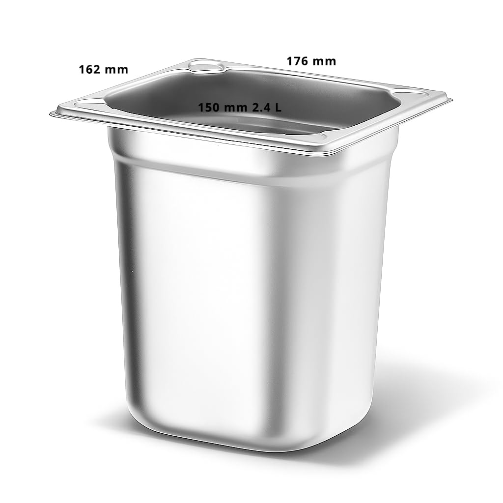 Lot de 4 couvercles Gastronormes GN 1/6 en Inox 201 – Bacs Gastro Professionnels pour Restauration, Cuisine Collective, Traiteurs et Hôtels (150 mm 2,4 L)