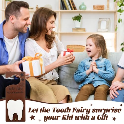 Image of DoubleFill Fairy Tooth Gift Holder Bag Door Hanger Lost Teeth Keepsake Box Tooth Fairy Kit Stores Back to School Gift for Lost Teeth Boy Girl Primary School Classroom Gifts(Classic,White)