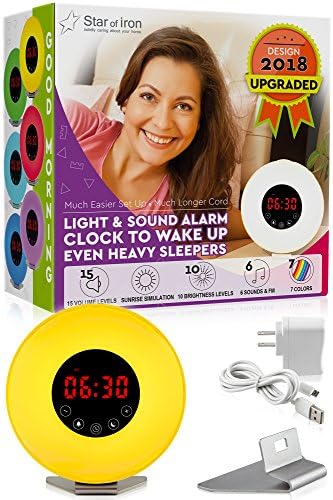Alarm Clock - Radio Alarm Clock - 2018 UPGRADED, Easy Set Up, Long Cord, 6 Sounds and FM, 7 Colors - Personal Alarm Clock - Digital Alarm Clock - Loud Alarm Clock - Sunrise Alarm Clock - Digital Clock