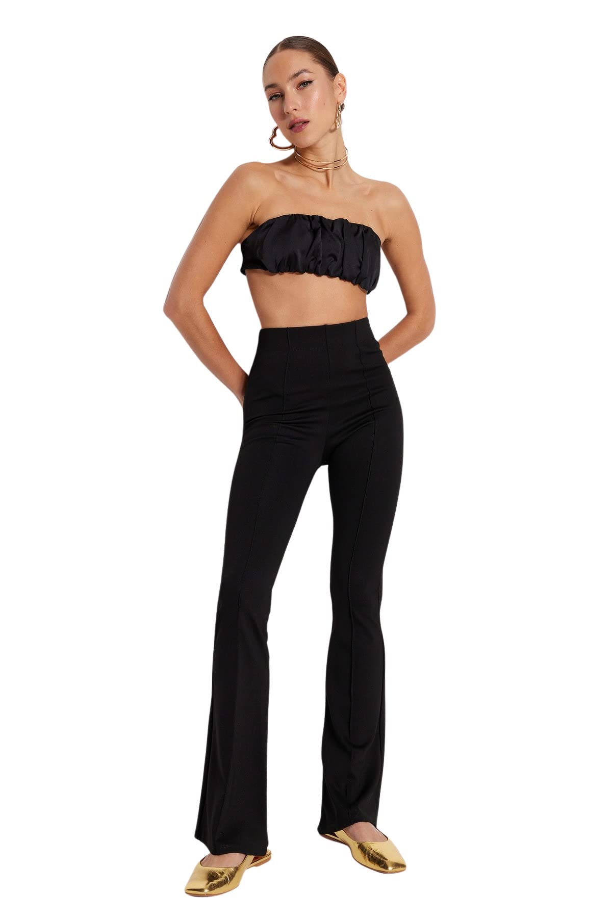 TRENDYOL Damen Trendyol Hacivert Flaschung Gestrickte N Pants Palazzo, Schwarz, M